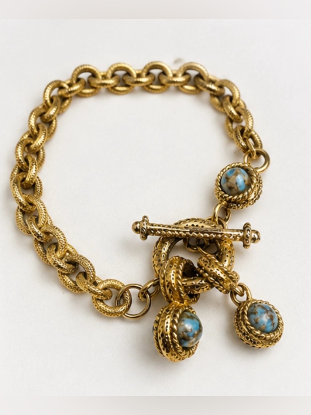 Vintage Gold Tone,  Turquoise Cabochon
Bracelet & Earrings Set